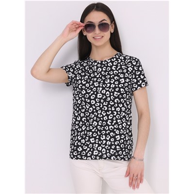 футболка 1ЖДФК3302001н; белый леопард на черном