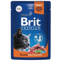 Влажный корм Brit Premium для стерилизованных кошек, лосось в соусе, пауч, 85 г