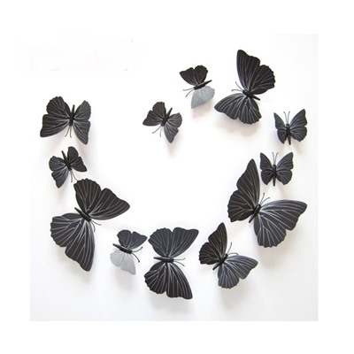 Набор декоративных 3D бабочек 12 шт (чёрные)