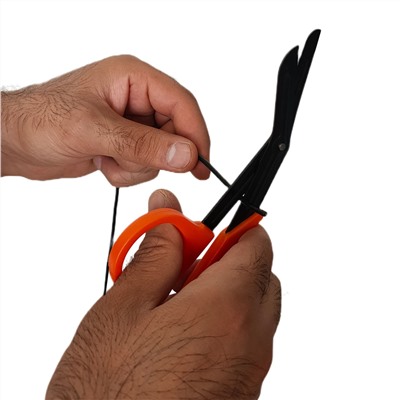 Изогнутые ножницы EDC для полевой медицины и походной аптечки, - особая изогнутая форма, длина 19 см, нержавеющая сталь, тупоконечные, оранжевая рукоять  №401