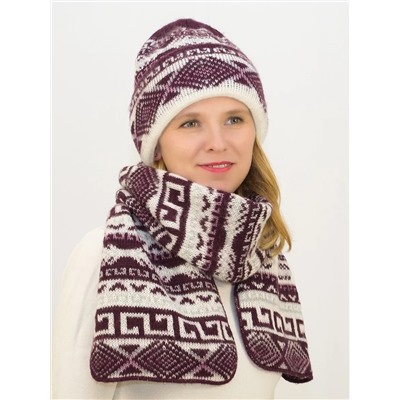 Комплект зимний женский шапка+шарф Зима (Цвет бордовый), размер 56-58, шерсть 30%, мохер 50%