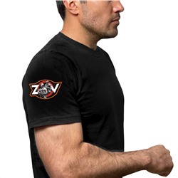 Чёрная футболка с термотрансфером ZОV на рукаве, (тр. №83)