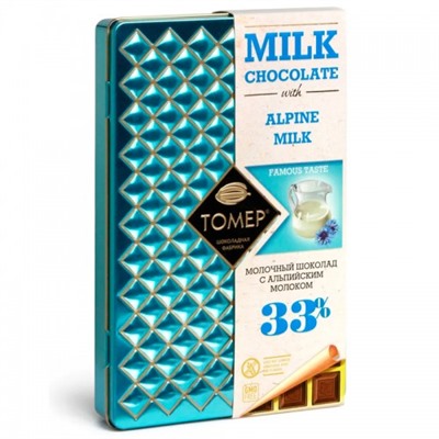 Шоколад Томер с альпийским молоком металл 90г/Томер