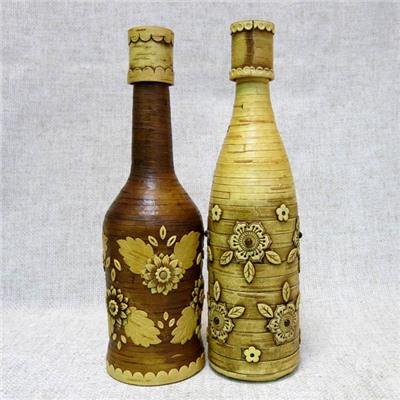 Бутылка декорированная берестой Полянка, ОСТ