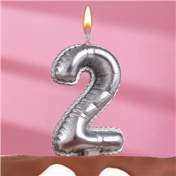 Свеча в торт "Шары", цифра 2, серебро, 5,5 см