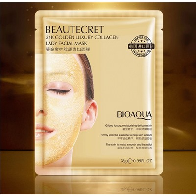 Антивозрастная гидрогелевая пептидная маска для лица  с золотом и пептидными нитями BIOAQUA Beautecret 24k Golden Luxury Collagen Lady Facial Mask