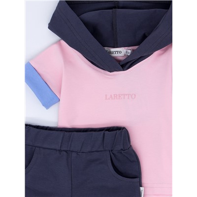 Костюм детский: футболка с капюшоном, принт LARETTO + шорты, розовый