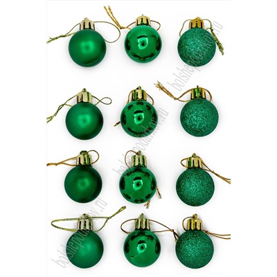 Набор новогодних шаров 3 см (12 шт) SF-7334, зеленый №5