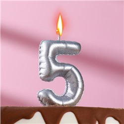 Свеча в торт "Шары", цифра 5, серебро, 5,5 см