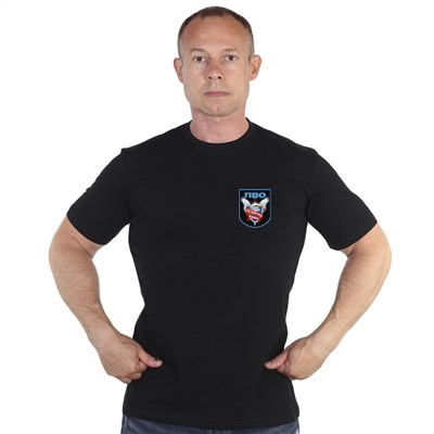 Чёрная футболка с термотрансфером "ПВО", №7248