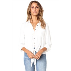 Белая блуза-рубашка с узлом на талии