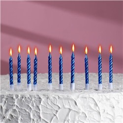 Свечи в торт "Спираль", 10 шт, средние, 5 см, синий металлик