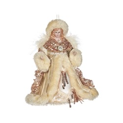 Новогодняя фигурка - ёлочная верхушка АНГЕЛ КАССИЯ малая, фарфор, текстиль, розовое золото, 20 см, Goodwill
