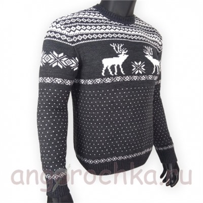 Серый шерстяной свитер с белым скандинавским рисунком - 120.11