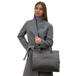 Женская сумка-порфель из натуральной кожи, цвет темное серебро