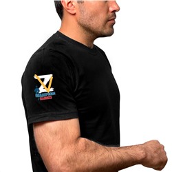 Чёрная футболка с термоаппликацией ZV на рукаве, – "Поддержим наших!" (тр. №56)