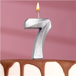 Свеча в торт "Грань", цифра "7", серебряный металлик, 6,5 см