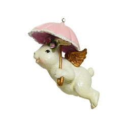 Ёлочная игрушка ЗАЙКА-АНГЕЛ с розовым зонтиком, полистоун, 12.5 см, Kaemingk (Decoris)