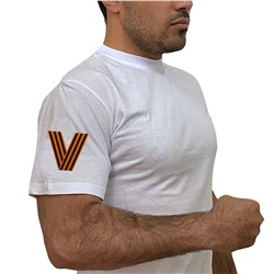 Мужская белая футболка V на рукаве, - георгиевский трансфер  (тр. 68)