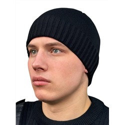Черная мужская шапка с отворотом, №91