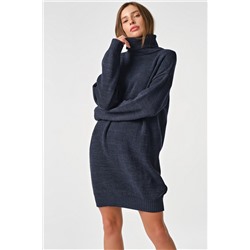 Платье-свитер вязаное теплое короткое джинсовый меланж