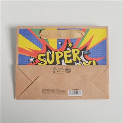Пакет крафтовый горизонтальный «Super birthday», S 15 × 12 × 5,5 см