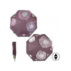 Зонт женский ТриСлона-L 3822 R  (проявляющийся рисунок),  R=58см,  суперавт;  8спиц,  3слож,  "Эпонж",  слива  (мега цветы)  235255