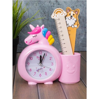 Часы-будильник с подставкой для канцелярии «Rainbow unicorn», pink