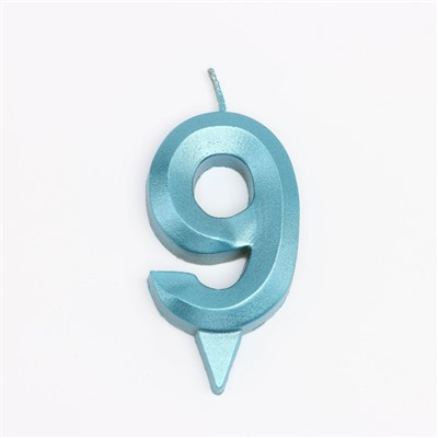Свеча в торт "Грань", цифра "9", голубой металлик, 6,5 см