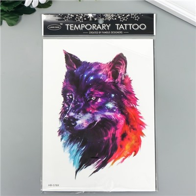 Татуировка на тело цветная "Волк - звёздное небо" 21х15 см