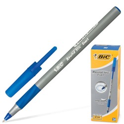 Ручка шариковая Bic (Бик) Round Stic Exact, корпус серый, резиновый упор, цвет синий, линия письма 0,3 мм