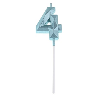Свеча в торт на шпажке «Алмаз», цифра "4", голубая, 4,5 см
