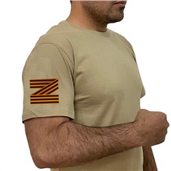 Песочная трендовая футболка с литерой Z, - Георгиевская лента (тр. №66)