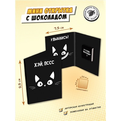 Мини открытка, УЛЫБНИСЬ, молочный шоколад, 5 гр., TM Chokocat