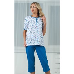 Комплект футболка с бриджами "Голубые веточки на белом"
