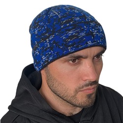Тёмно-синяя мужская шапка с оригинальным рисунком, - отличное качество по доступной цене №77