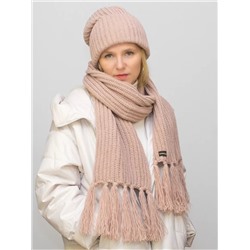 Комплект зимний женский шапка+шарф Анна (Цвет темно-пудровый), размер 56-58, шерсть 30%