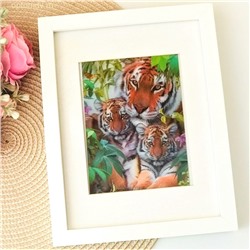 3Д картинка "Тигрица с двумя тигрятами" 9,5 х 14,5 см х Т-0012, цветная голографическая открытка с изображением тигров, без рамки