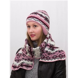 Комплект зимний женский шапка+шарф Мохер (Цвет розовый/черный), размер 54-56, мохер 50%