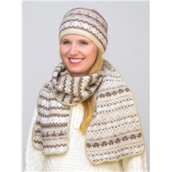 Комплект зимний женский повязка+шарф Узоры (Цвет бежевый), размер 56-58, шерсть 70%