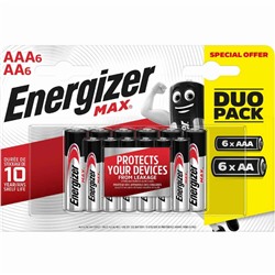 Батарейка ENERGIZER Industrial/MAX 12 шт. КОМБО УПАКОВКА (АА 1.5V/LR06 (6 шт.)+ ААА 1.5V/LR03 (6 шт.)) (Щелочной элемент питания)