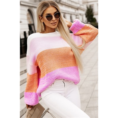 Розовый свитер свободного кроя в широкую полоску