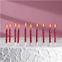 Свечи в торт "Спираль", 10 шт, средние, 5 см, красный металлик