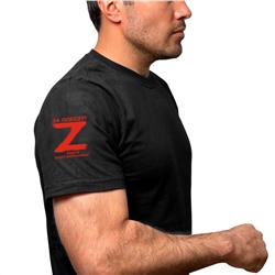 Чёрная футболка с символикой Z на рукаве, – "За победу! Задача будет выполнена!" (тр. №37)