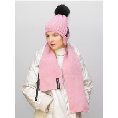 Комплект зимний женский шапка+шарф Альма (Цвет светло-розовый), размер 54-56, шерсть 30%