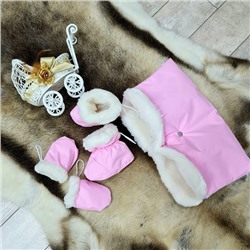 Комплект ПРЕМИУМ - пинетки+рукавички+муфта Нежно-розовый
