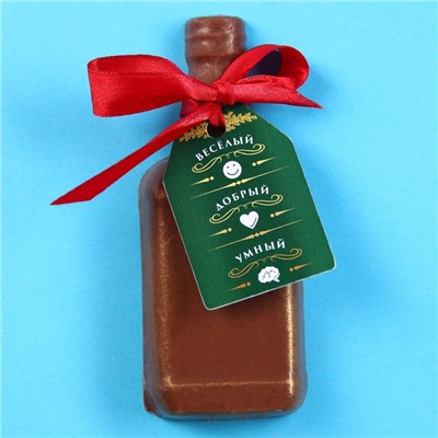 Шоколадная бомбочка с маршмеллоу «Веселый, добрый, умный» в форме бутылки, 50 г. (18+)