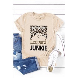 Бежевая футболка с леопардовым принтом и надписью: LEOPARD JUNKIE