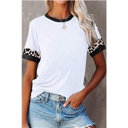 Белая футболка с леопардовыми вставками на рукавах