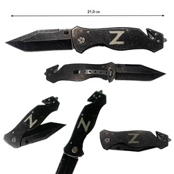 Складной армейский нож с символикой Z, - авторская гравировка, стеклобой, стропорез, клипса №369